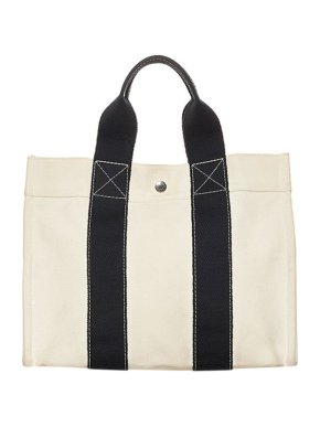 Hermes White & Navy Canvas Bora Bora Tote Bag