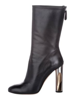 Alexander McQueen Black Leather Mid-Calf Heeled Boots