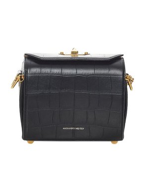 Alexander McQueen Black Croc Embossed Leather Box 19 Bag