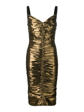 Dolce & Gabbana Gold Lame Ruched Bustier Dress