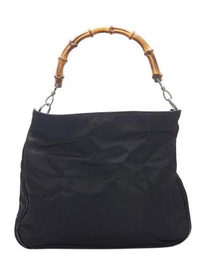 Gucci Vintage Black Canvas Bamboo Handle Bag