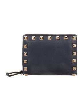 Valentino Garavani Black Leather Rockstud Small Wallet