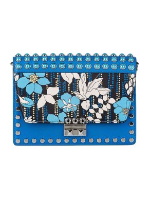 Prada Blue & Black Printed Leather Studded Electra Bag
