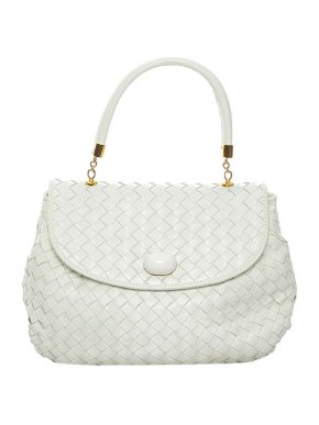 Bottega Veneta White Intrecciato Leather Flap Bag