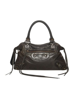 Balenciaga Black Cracleque Leather Motocross City Bag