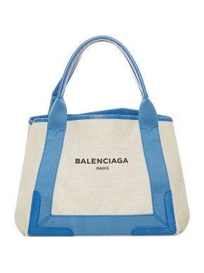 Balenciaga Blue & Ivory Canvas Cabas S Tote Bag