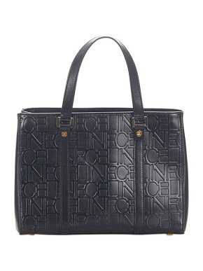 Celine Vintage Black Leather Logo Embossed Tote Bag