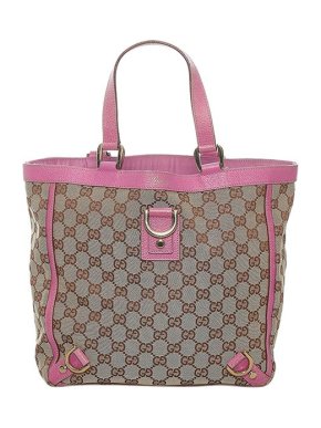 Gucci GG Monogram Canvas & Pink Leather Abbey Tote Bag