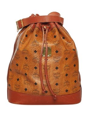 MCM Cognac Visetos Leather Bucket Bag
