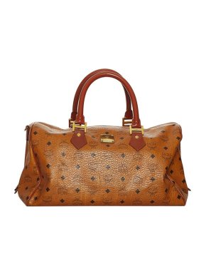 MCM Cognac Visetos Leather Boston Bag