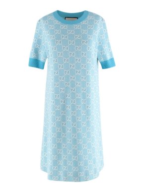 Gucci Turquoise GG Intarsia Knit Dress