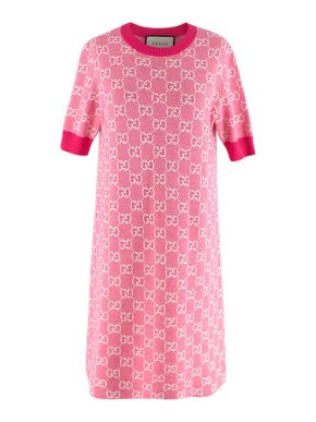 Gucci Pink GG Intarsia Knit Dress
