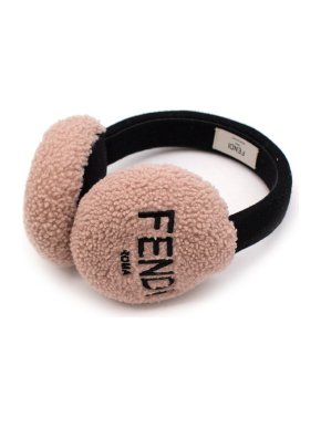 Fendi Blush Shearling Logo Embroidered Ear Muffs