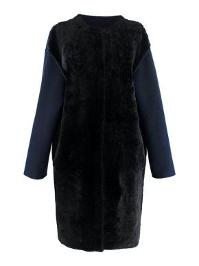 Yves Salomon Black Shearling & Navy Wool Coat