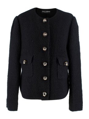 Dolce & Gabbana Black Boucle Collarless Jacket