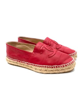 Chanel Red Leather Espadrilles