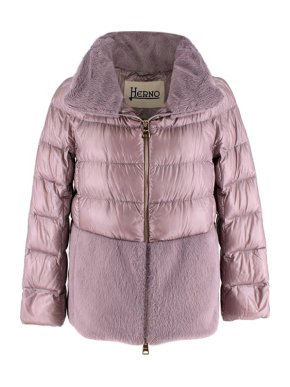Herno Lilac Quilted Faux-Fur Trimmed Padded Jacket