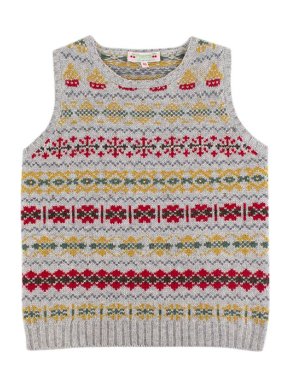 Bonpoint Grey Fairisle Merino Wool Crystal Embellished Vest