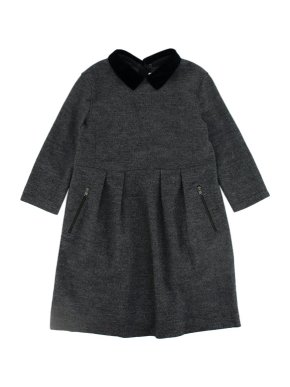 Bonpoint Grey Wool Black Velvet Collar Dress
