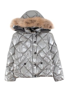 Bonpoint Silver Padded Racoon Fur Trimmed Hooded Jacket