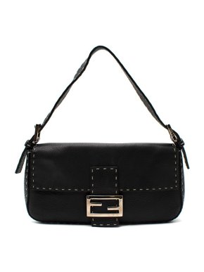 Fendi Black Leather Selleria Baguette