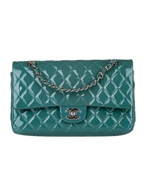 Chanel Teal Patent Quilted Medium Double Flap Bag