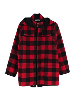 Stella McCartney Red Checked Hooded Wool Coat