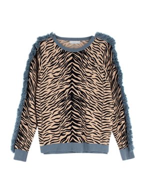 Stella McCartney Zebra Print Knitted Jumper with Fringed Trim