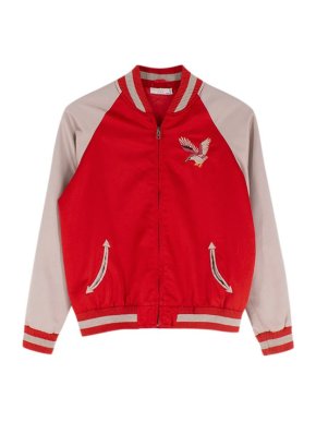 Stella McCartney Tiger Embroidered Red And Light Brown Bomber Jacket