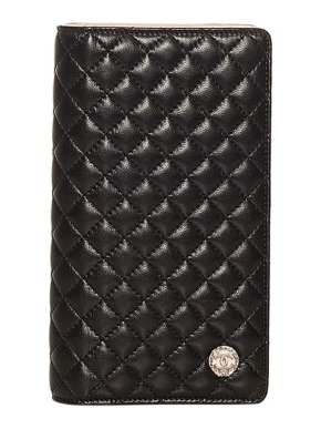 Chanel Black Leather Quilted Long Wallet