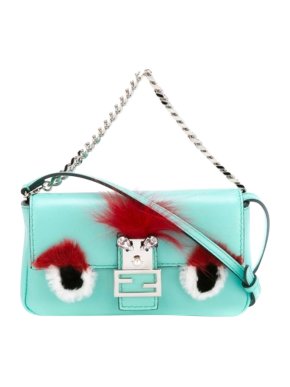 Fendi Blue Embellished Leather Micro Baguette Bag
