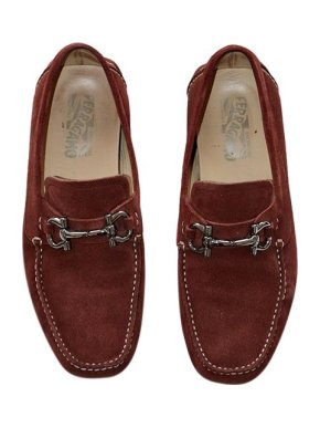Salvatore Ferragamo Burgundy Suede Loafers