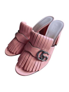 Gucci Pink leather GG Marmont heeled mules