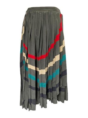 Gucci Vintage Silk Crepe Web Stripe Pleated Midi Skirt
