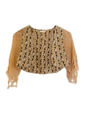 Cropped Printed Silk & Crochet Bolero Cardigan