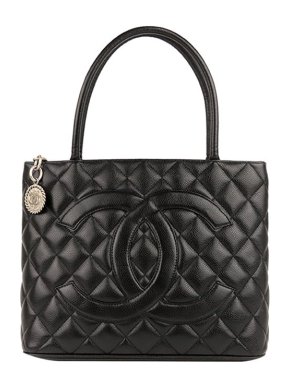 Chanel Black Leather Quilted Medallion Tote Bag