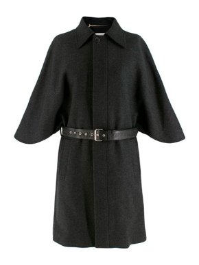 Saint Laurent Wool Grey Cape Coat with Belt