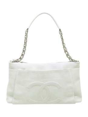 Chanel White Caviar Leather CC Logo Bag