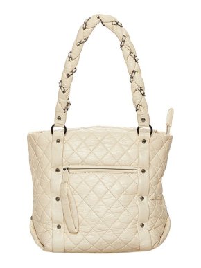 Chanel Vintage Ivory Leather Quilted Tote Bag