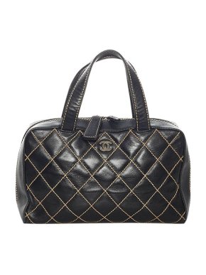 Chanel Black Leather Quilted Wild Stitch Tote Bag