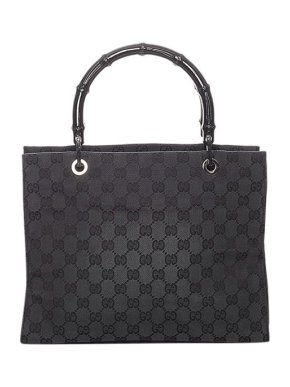 Gucci Black GG Canvas Bamboo Handle Tote Bag