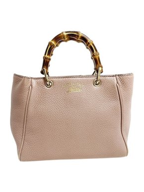 Gucci Nude-Beige Leather Bamboo Handle Bag
