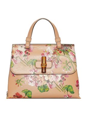 Gucci Pink Blooms Leather Bamboo Bag