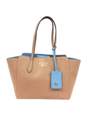 Gucci Tan & Blue Leather Swing Tote Bag