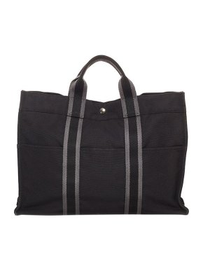 Hermes Vintage Black Canvas Fourre Tout MM Tote Bag