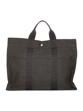 Hermes Vintage Grey Canvas Herline MM Tote Bag