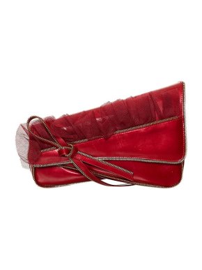 Dior Vintage Red Leather & Tulle Clutch Bag