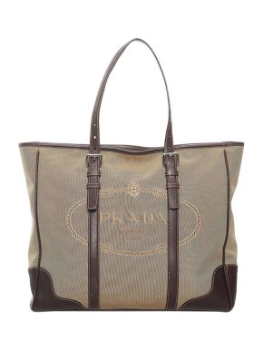 Prada Vintage Beige Canvas Canapa Logo Tote Bag