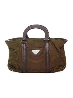 Prada Khaki Nylon Logo Tessuto Tote Bag