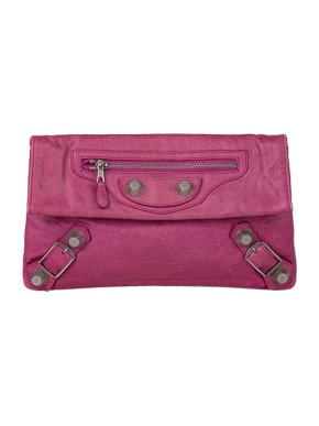 Balenciaga Pink Cracleque Leather Motocross City Giant Clutch Bag